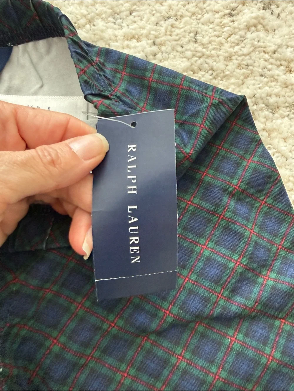 NWT Ralph Lauren Girls Leggings Plaid Navy Green Velvet Trim Size M 8-10 8 10